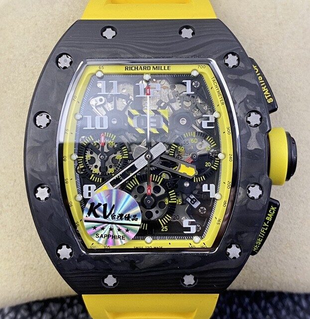 KV Factory Replica Richard Mille Watches RM11 Yellow Rubber Strap