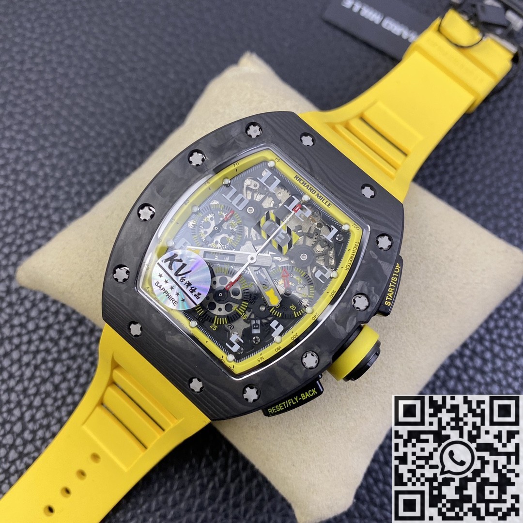 KV Factory Replica Richard Mille Watches RM11 Yellow Rubber Strap