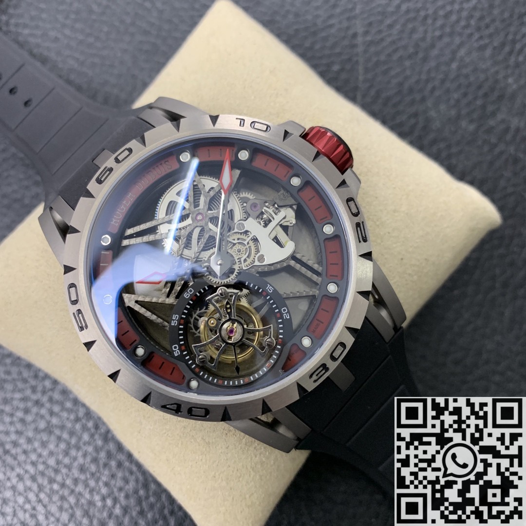 JB Factory Replica Roger Dubuis Excalibur RDDBEX0622 Tourbillon Red Skeleton Dial