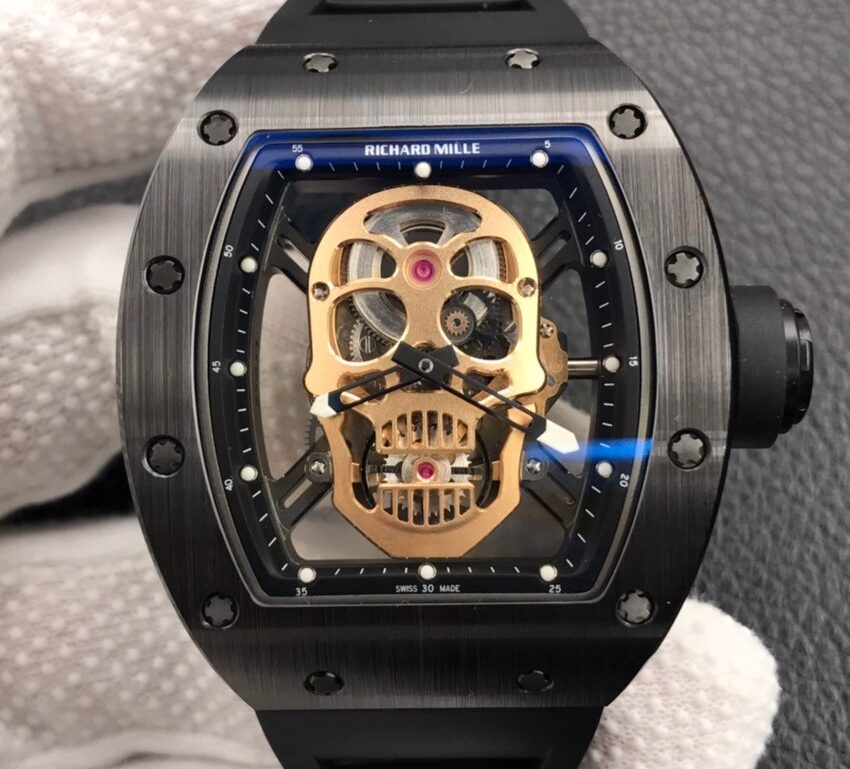 ZF Factory Replica Richard Mille RM052-01 Series Black Ceramic Rose Gold Skull Dial