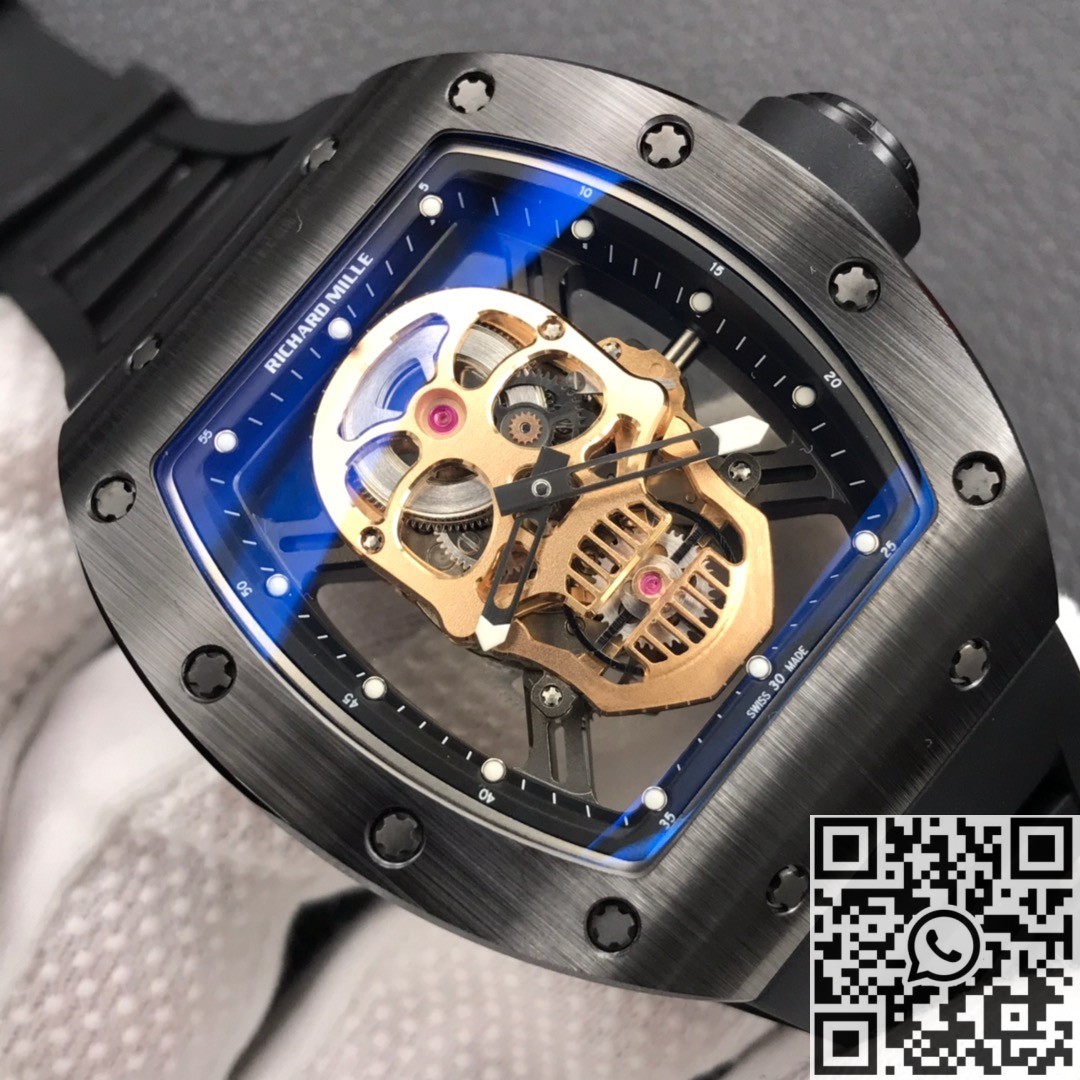 ZF Factory Replica Richard Mille RM052-01 Series Black Ceramic Rose Gold Skull Dial