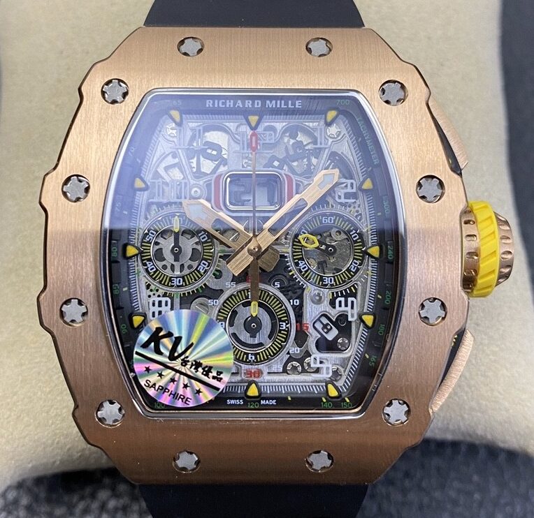 KV Factory Replica Richard Mille RM011 Rose Gold Black Rubber Strap Case