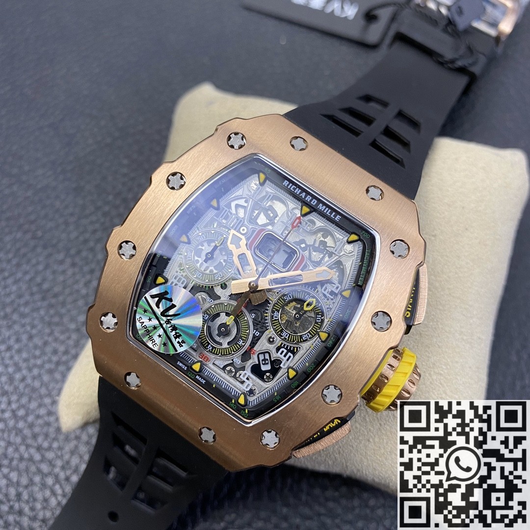 KV Factory Replica Richard Mille RM011 Rose Gold Black Rubber Strap Case