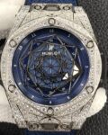 WWF Factory Hublot Big Bang Replica Watches Full Diamond Blue Dial