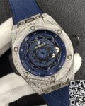 WWF Factory Hublot Big Bang Replica Watches Full Diamond Blue Dial