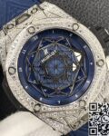 WWF Factory Hublot Big Bang Replica Watches Full Diamond Blue Dial