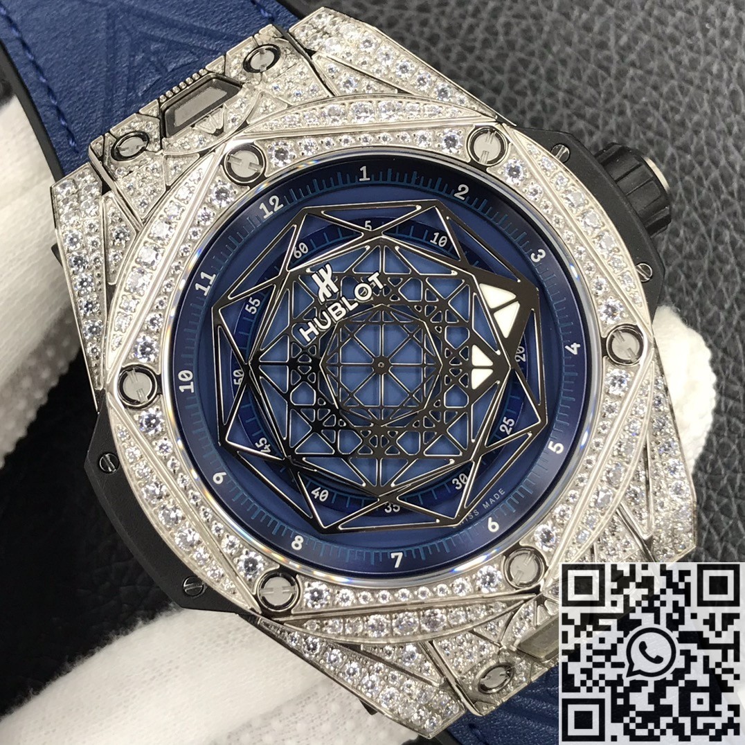 WWF Factory Hublot Big Bang Replica Watches Full Diamond Blue Dial