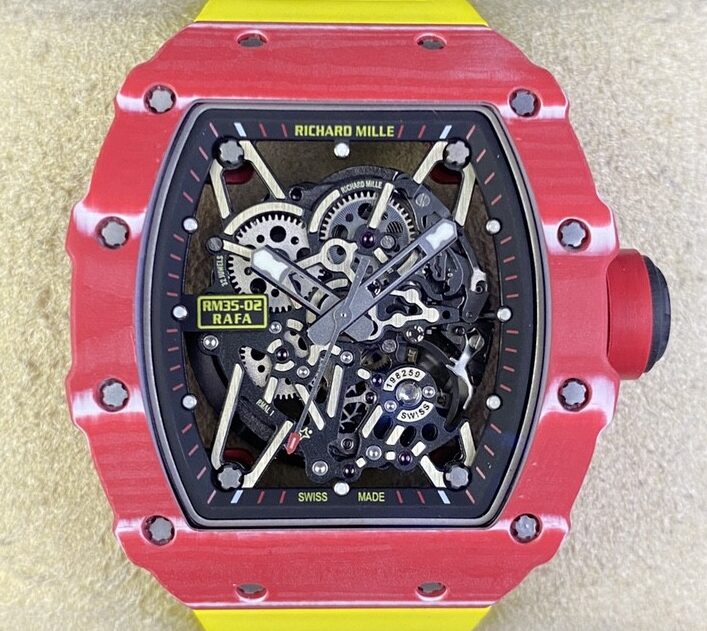 T+ Factory Richard Mille Replica Watches RM35-02 Carbon Fiber Case Yellow Tape