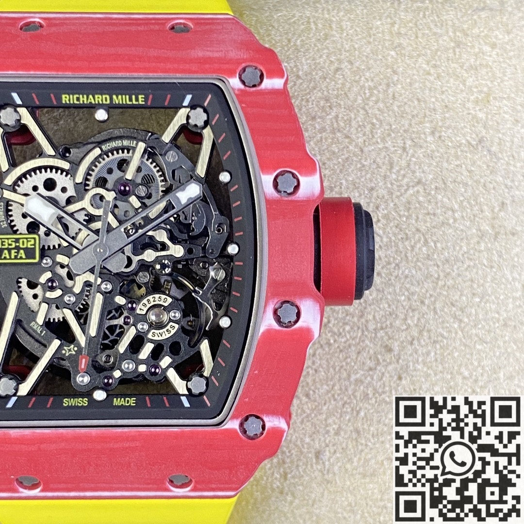 T+ Factory Richard Mille Replica Watches RM35-02 Carbon Fiber Case Yellow Tape