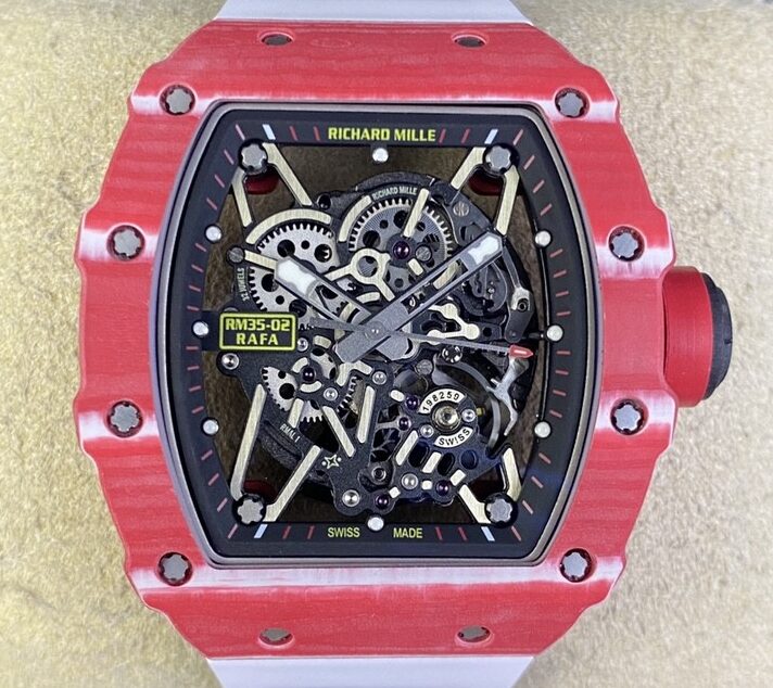 T+ Factory Richard Mille Replica Watches RM35-02 Carbon Fiber Case White Rubber Tapes