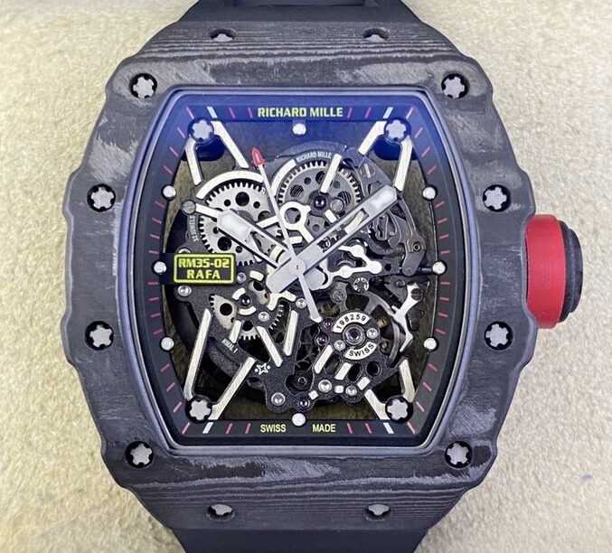 T+ Factory Richard Mille Replica Watches RM35-02 Black Carbon Fiber Case