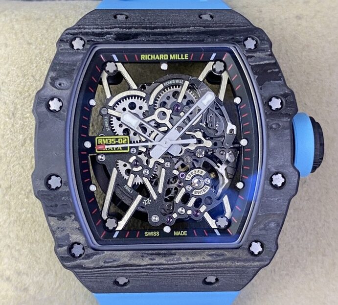 T+ Factory Richard Mille Replica Watches RM35-02 Blue Rubber Straps