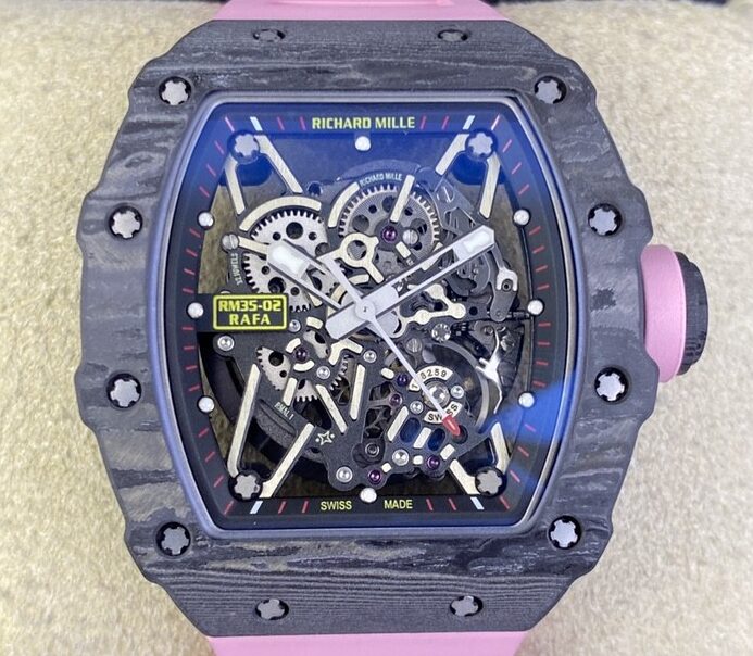 T+ Factory Richard Mille Replica Watches RM35-02 Pink Rubber Strap