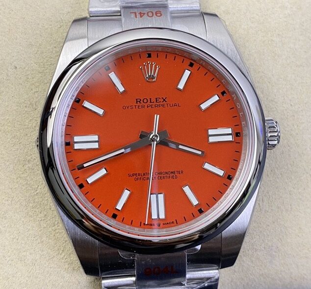 EW Factory Replica Rolex Oyster Perpetual M124300-0007 Coral Red Dial