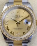 EW Factory Fake Rolex Datejust M126283RBR Gold Watch