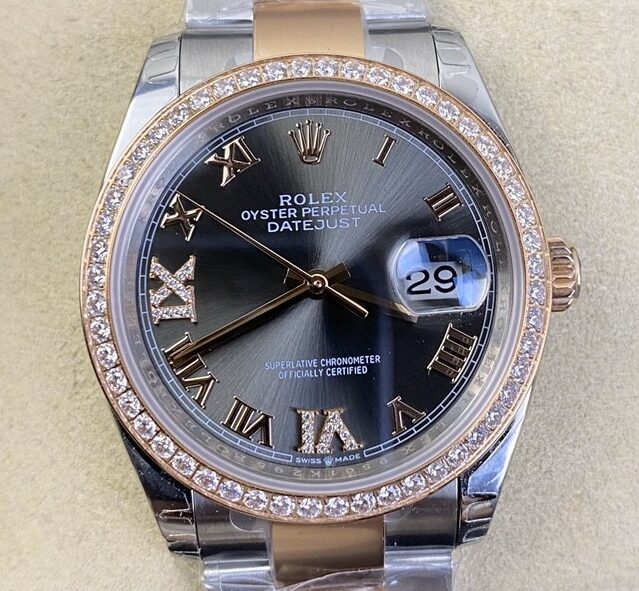 EW Factory Fake Diamond Rolex Watches Datejust M126281RBR-0011 Rose Gold Watch