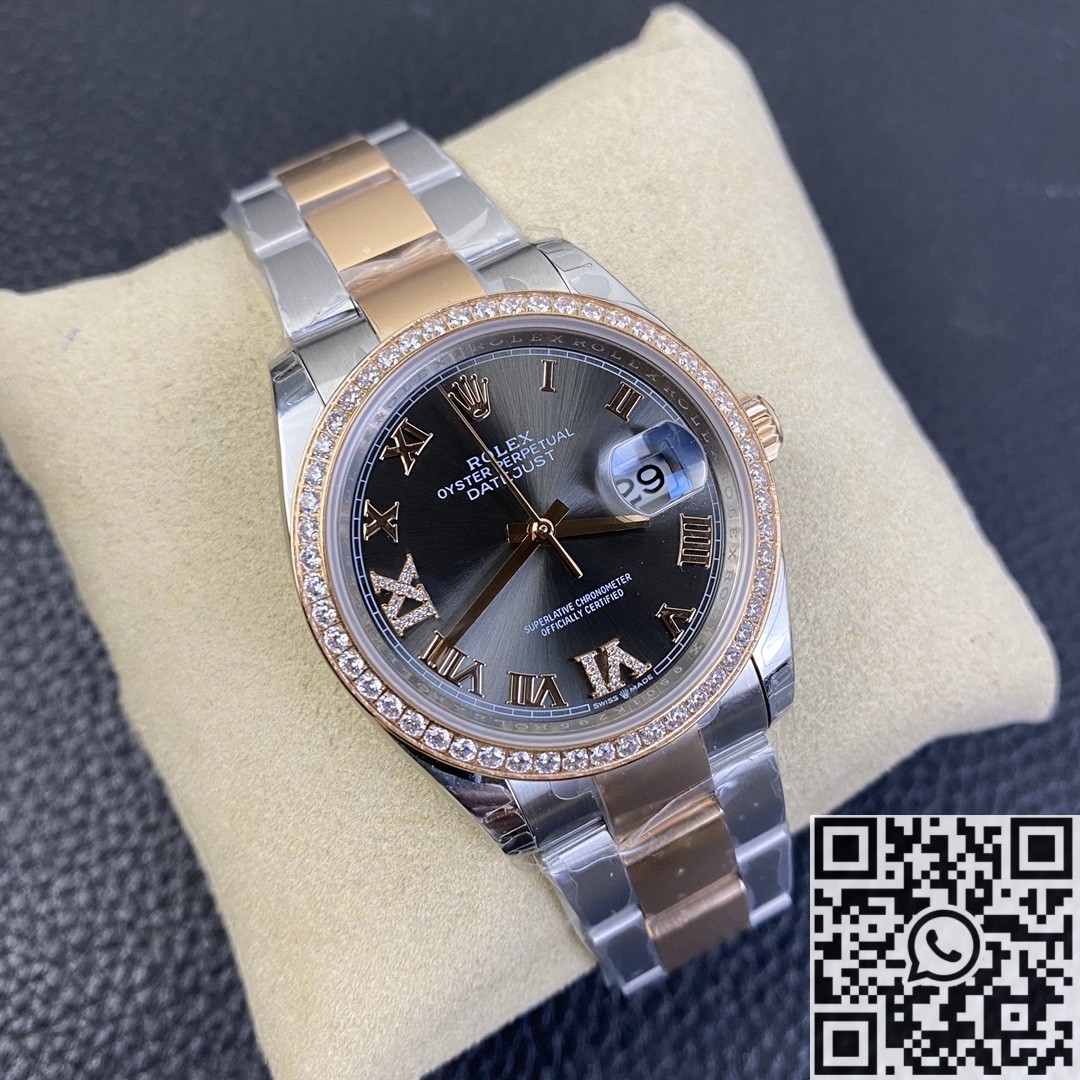 EW Factory Fake Diamond Rolex Watches Datejust M126281RBR-0011 Rose Gold Watch