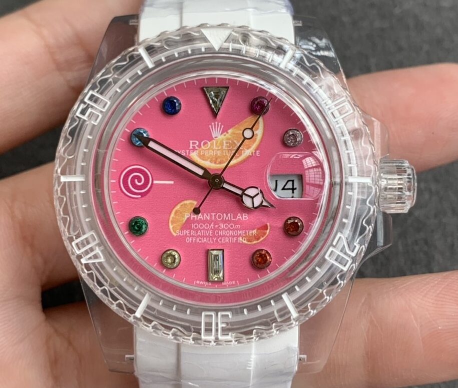 CH Custom Acrylic Clear Rolex Submariner Pink Dial Watches