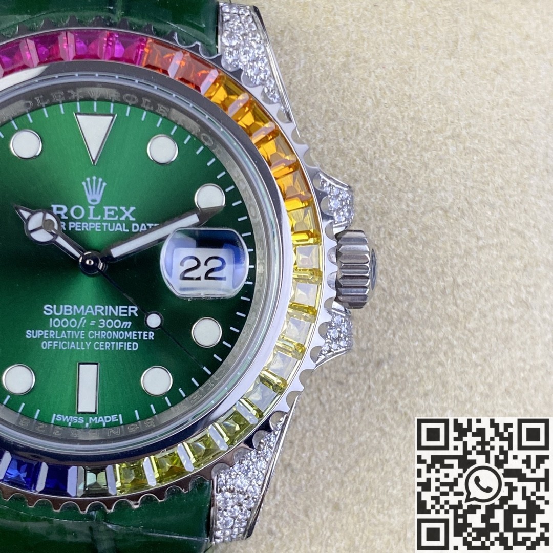 IPK Custom Rolex Submariner Rainbow Diamond Bezel Green Dial