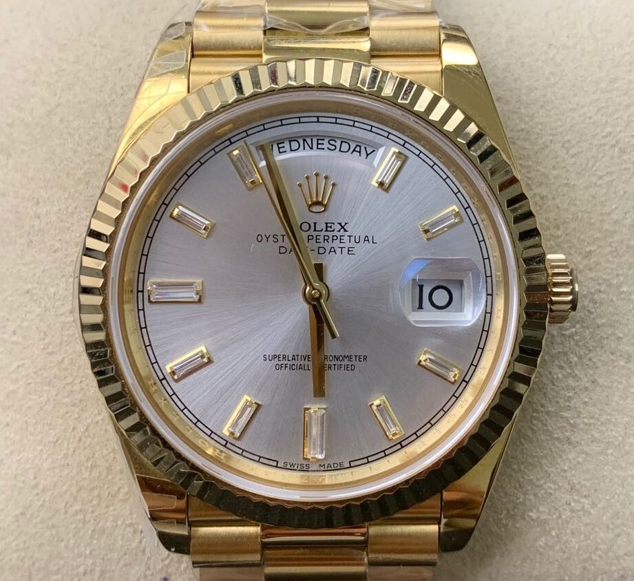 EW Factory Fake Rolex Day Date M228235 Silver Gray Dial Gold Watch