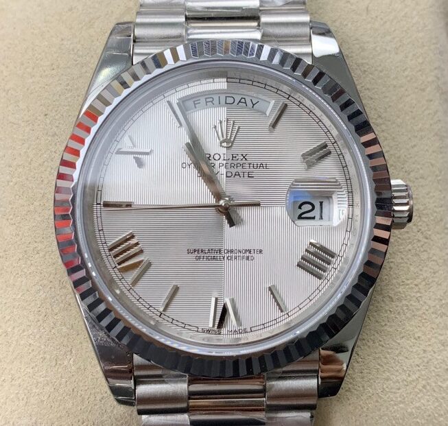 EW Factory Fake Rolex Day Date 228239-83419 Silver Gray Dial