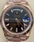 EW Factory Fake Rolex Day Date M228235 Black Dial Rose Gold Watch