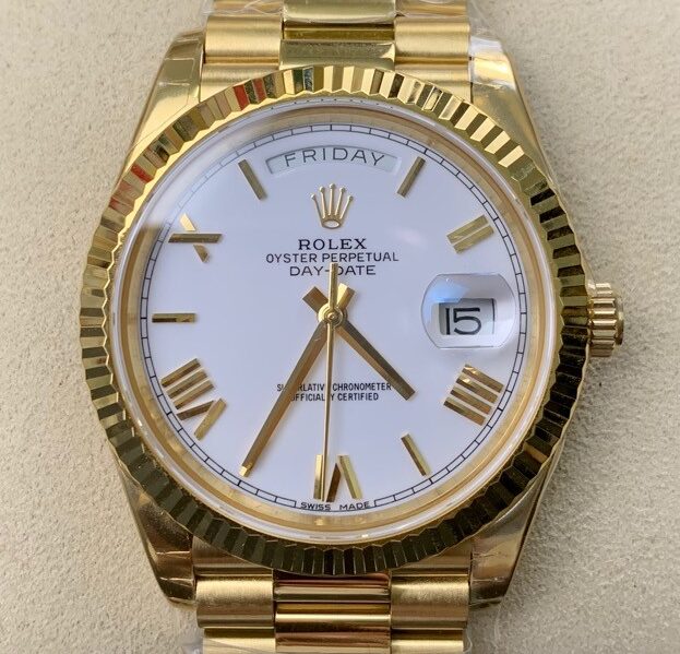 EW Factory Fake Rolex Day Date M228238-0042 White Dial Gold Watch