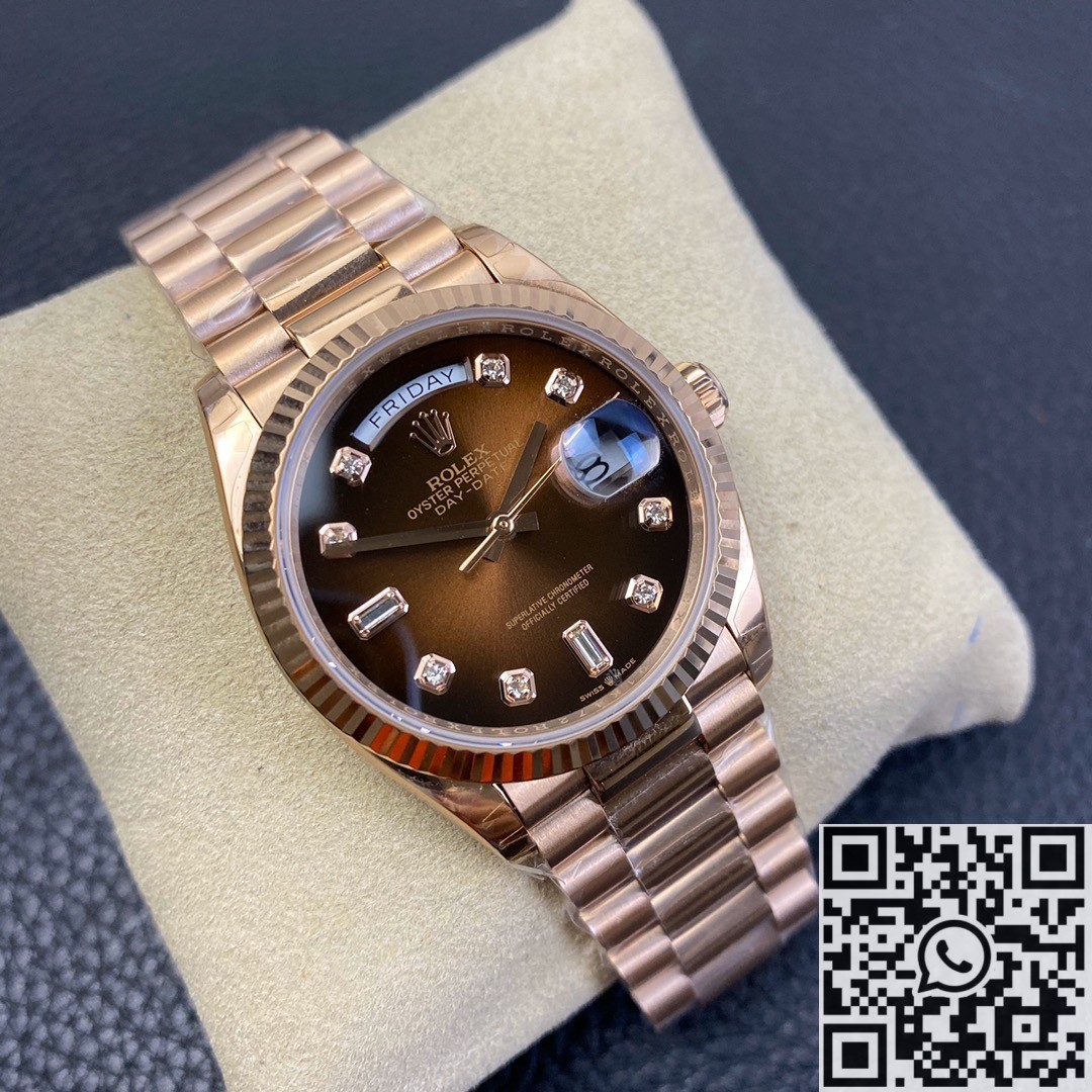 EW Factory Replica Rolex Day Date M128235-0037 Gradient Brown Dial Ladies Rose Gold Watch