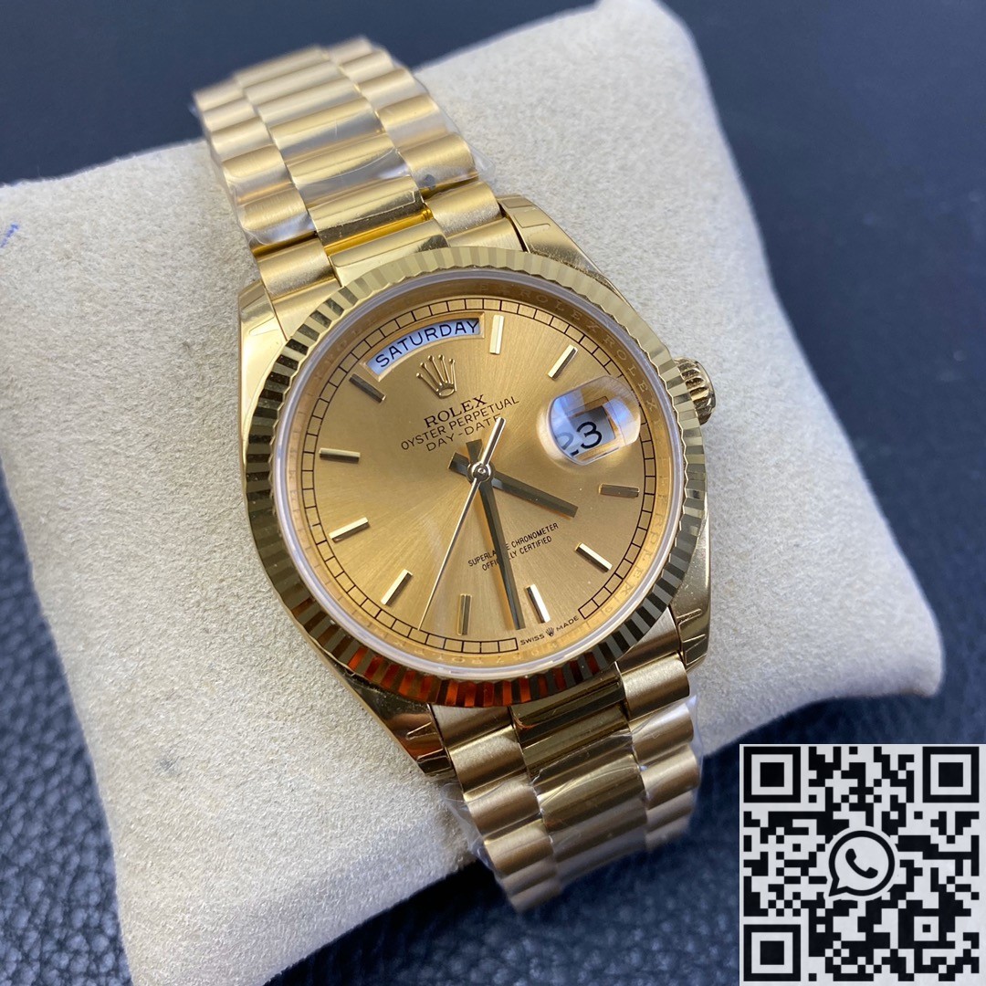 EW Factory Replica Rolex Day Date M128235-0037 Champagne Gold Watch