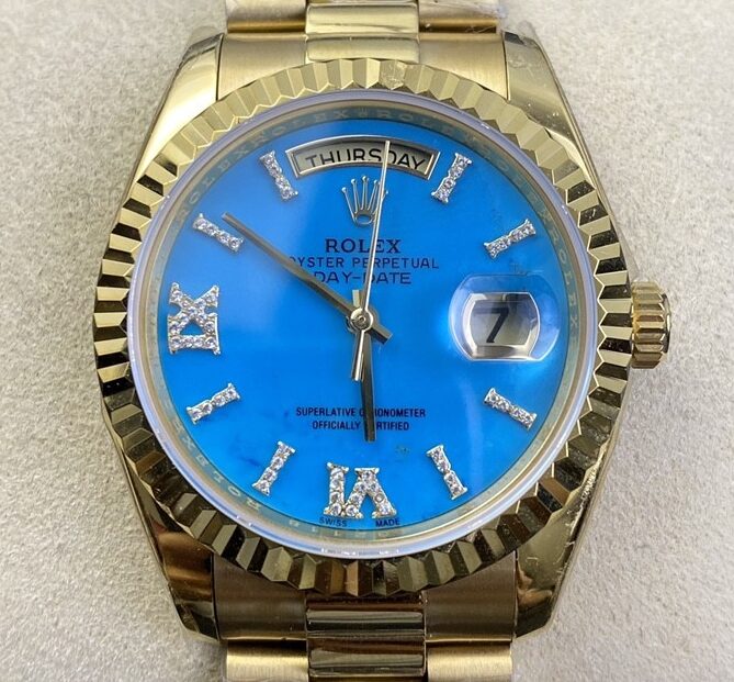 EW Factory Replica Rolex - Day Date Turquoise Dial Gold Watches