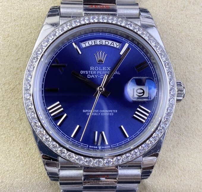 EW Factory Replica Rolex Day Date 228349RBR-0005 Blue Dial Diamond Watch