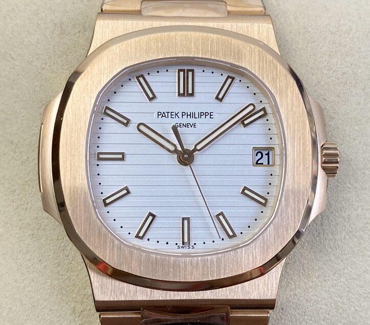 PPF Factory Fake Patek Philippe Nautilus 5711R White Dial Rose Gold Watches