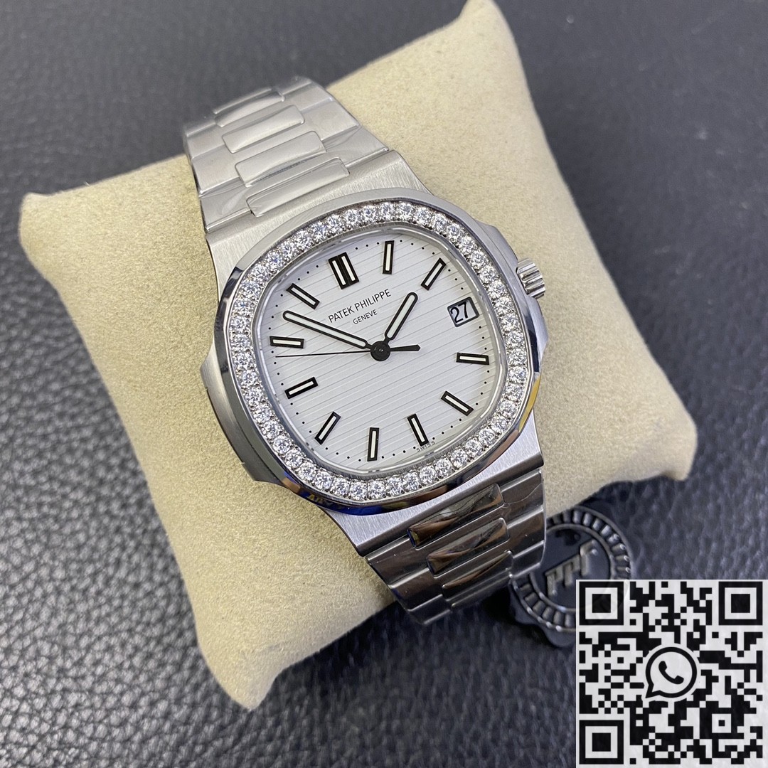 PPF Factory Replica Patek Philippe Nautilus 5711 White Dial Diamond Bezel Watches