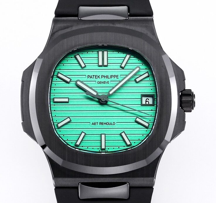 AET Custom Patek Philippe Nautilus Green Dial Black Ceramic Case