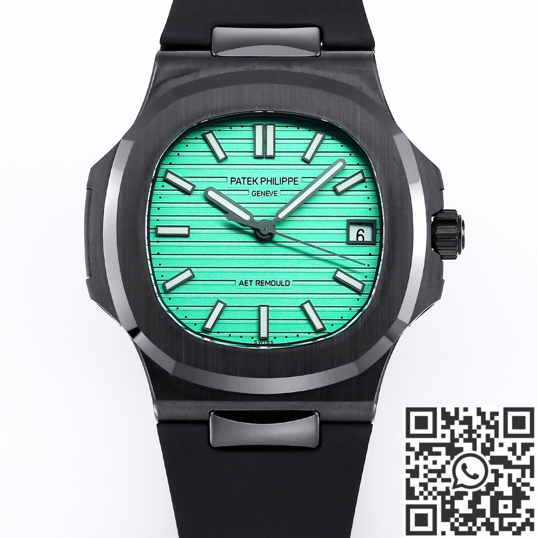 AET Custom Patek Philippe Nautilus Green Dial Black Ceramic Case