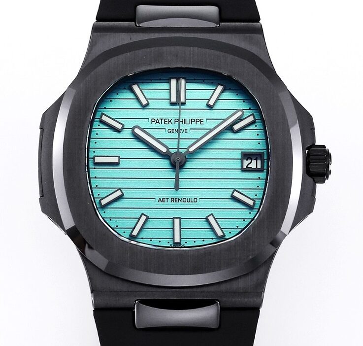 AET Custom Patek Philippe Nautilus Tiffany Blue Dial Black Ceramic Case