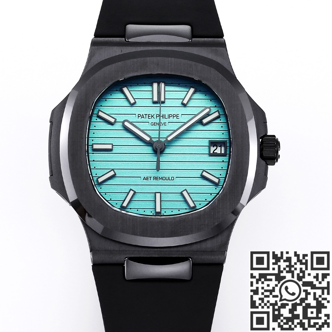 AET Custom Patek Philippe Nautilus Tiffany Blue Dial Black Ceramic Case