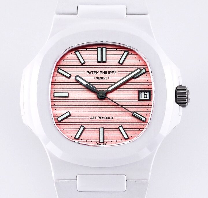 AET Custom Patek Philippe Nautilus Pink Dial White Ceramic