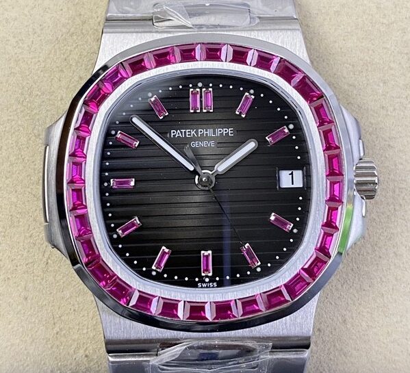 PPF Custom Patek Philippe Nautilus 5711 Red Diamond Black Dial Watch
