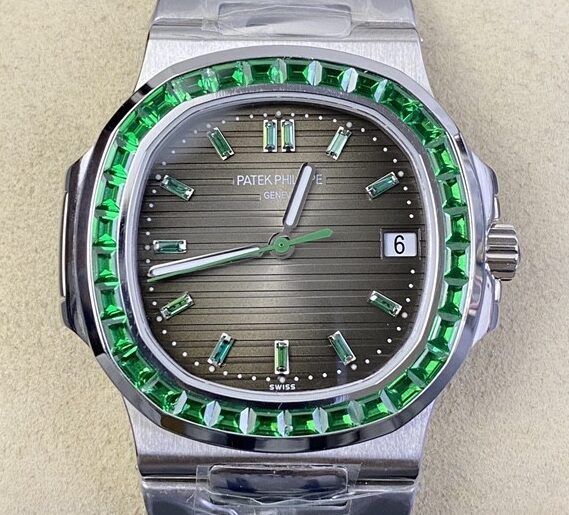 PPF Custom Patek Philippe Nautilus 5711 Emerald Diamond Green Dial Watch