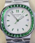 PPF Custom Patek Philippe Nautilus 5711 Emerald Diamond White Dial Watch