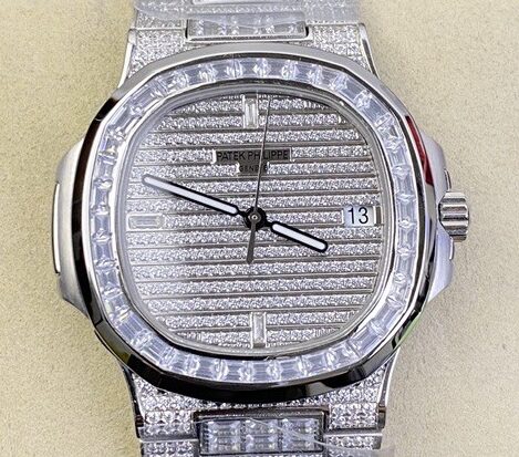 DM Factory Replica Patek Philippe Nautilus 5719/10G-010 Full Diamond Watch