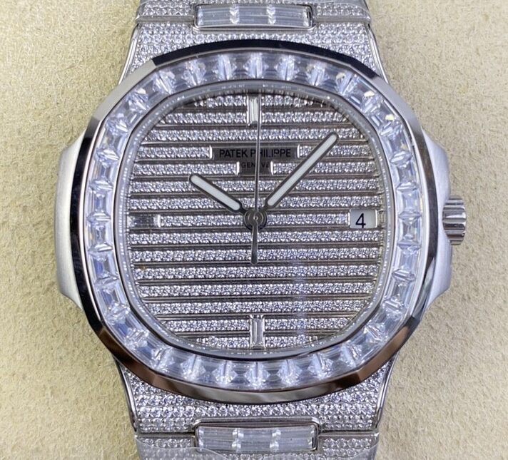 TW Factory Replica Patek Philippe Nautilus 5719/10G-010 Full Diamond Watch