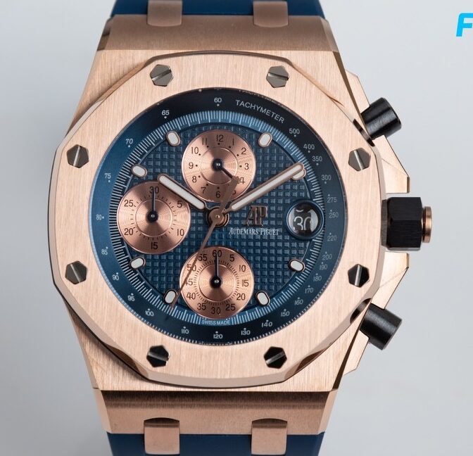 APF Factory Replica Audemars Piguet Royal Oak Offshore 26238OR Rose Gold Blue Dial Watch