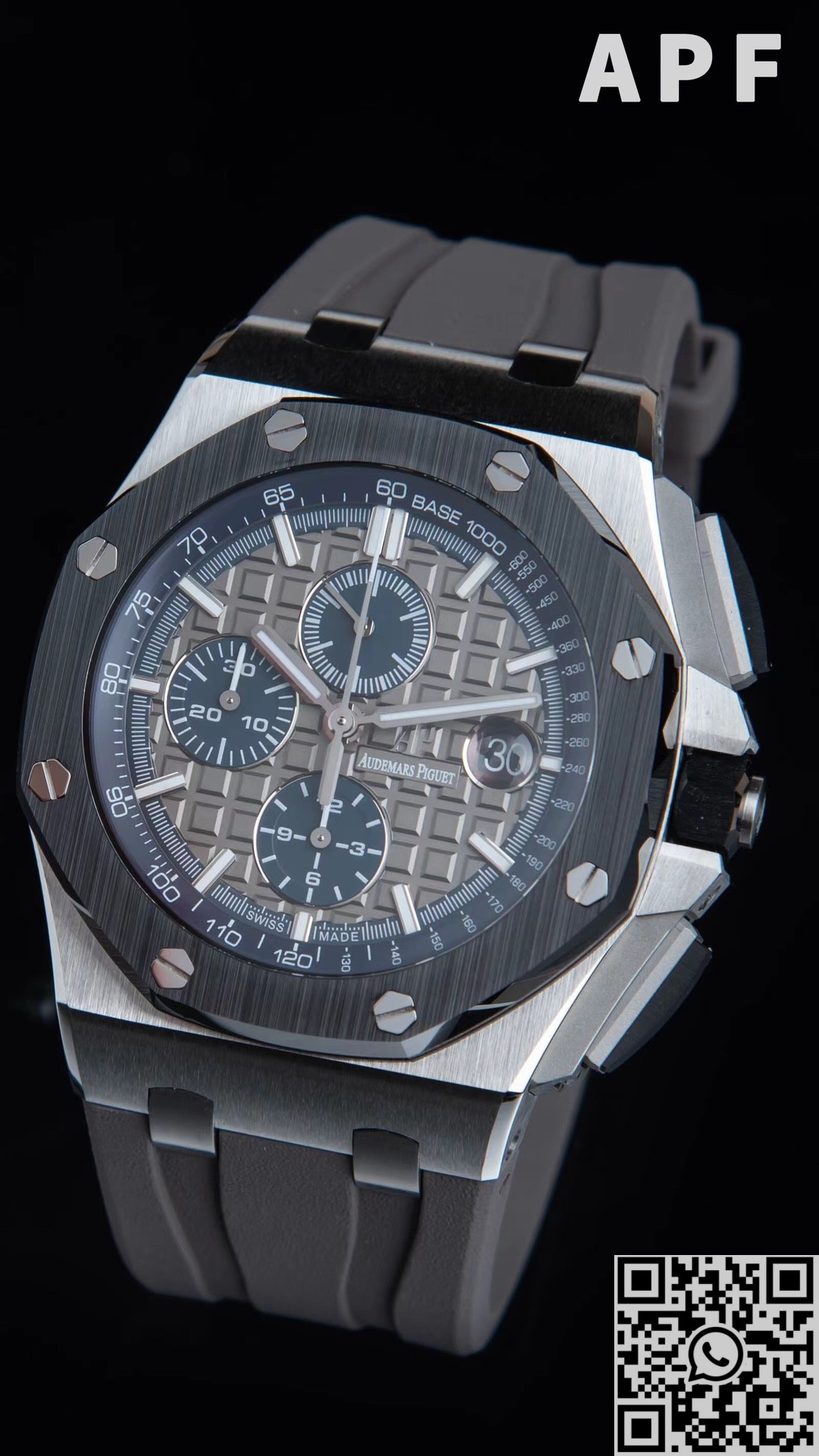 APF Factory Fake AP Royal Oak Offshore 26400IO.OO.A004CA.02 Gray Panda Plate Watch