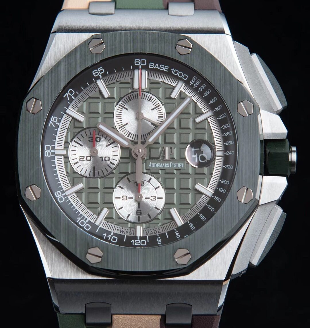 APF Factory Replica AP Royal Oak Offshore 26400SO.OO.A055CA.01 Khaki Green Panda Platter Watches