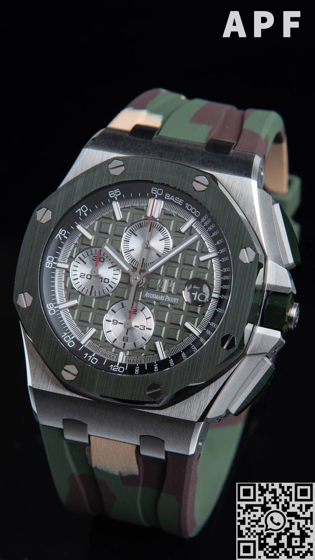 APF Factory Replica AP Royal Oak Offshore 26400SO.OO.A055CA.01 Khaki Green Panda Platter Watches