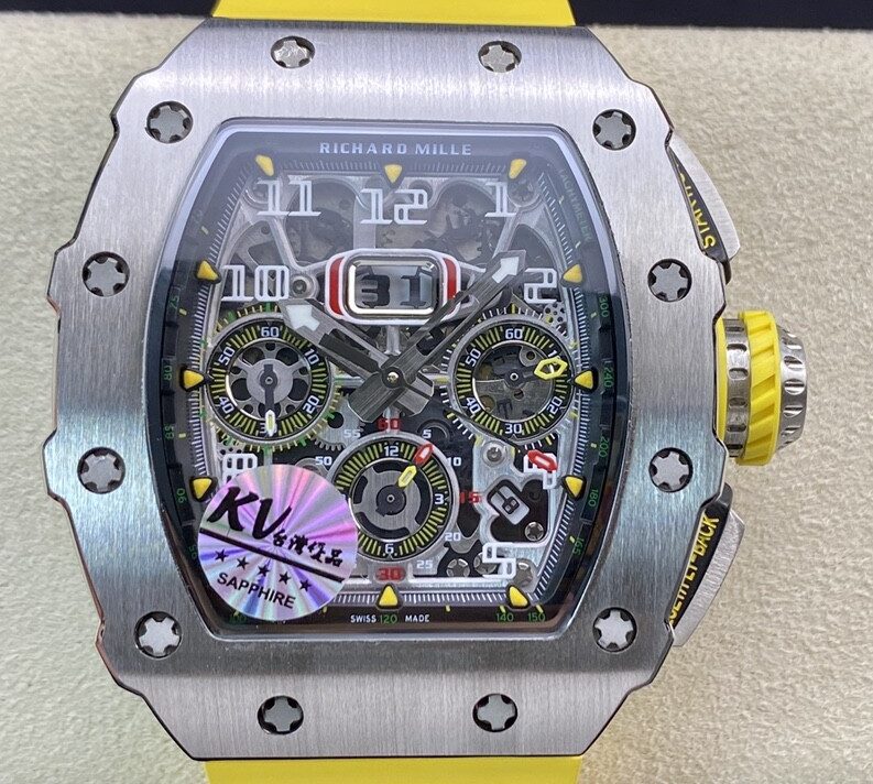 KV Factory Replica Richard Mille RM011-03 Titanium Shell Yellow Rubber Strap