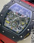 KV Factory Replica Richard Mille RM011-03 Carbon Fiber Case With Red Rubber Strap