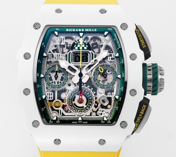 KV Factory Replica Richard Mille RM11 White Ceramic Yellow Rubber Strap